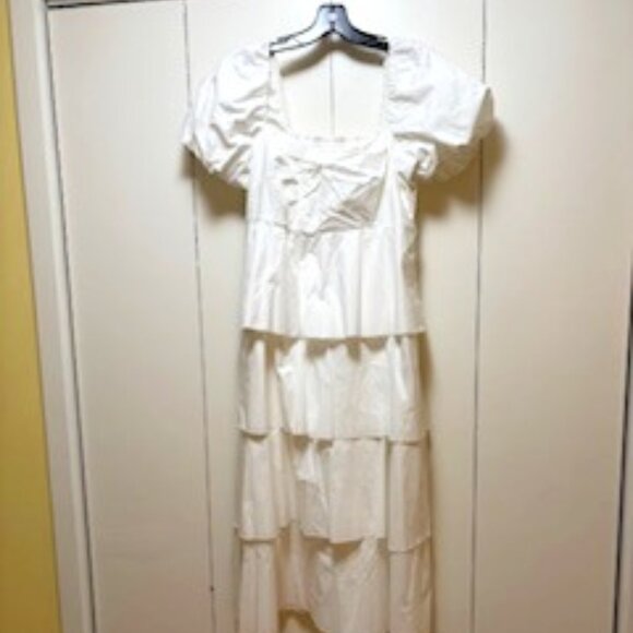 White cotton tiered dress with tiers and sleeves by Mumu size XXL - Picture 5 of 7